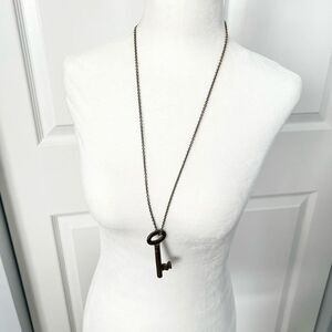Erica Weiner Distressed Skeleton Key Long Necklace on a Gold Tone Chain